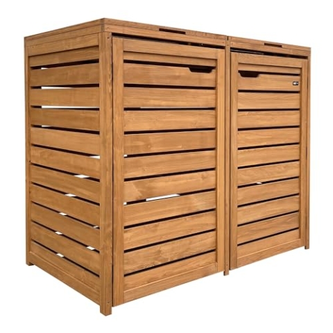 AXI Lex Mülltonnenbox Holz Braun | Mülltonnenverkleidung mit Deckel für 2 Tonnen - 240-480L | Müllbox/Aufbewahrungsbox für Mülltonnen