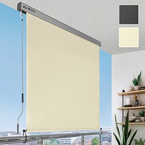 Sol Royal Senkrechtmarkise 140x250 cm MS5 Markise – Robuster Balkonsichtschutz Abnehmbare Handkurbel Wasserabweisender Sonnenschutz Terrasse Balkon Garten Wetterfeste Vertikalmarkise Beige
