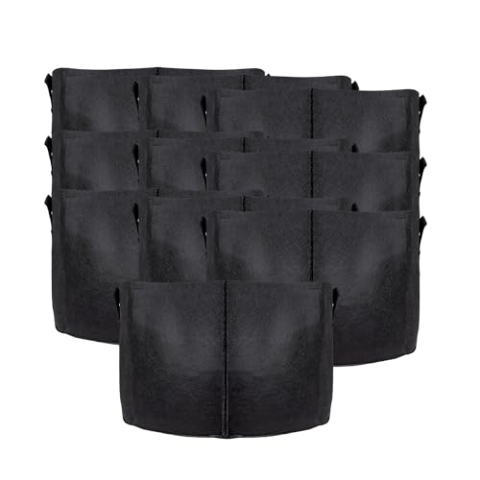 INTIRILIFE 10x Pflanzsack aus Vlies Stoff 56 Liter -15 Gallon- 50 x 30 cm- Pflanzen Übertopf mit Tragegriffen für Garten, Gewächshaus - Pflanzkübel Pflanzgefäß Pflanzbeutel Pflanztasche Kartoffelsack