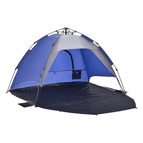 pro.tec Strandmuschel Mullsjö 215 x 135 x 140 cm Pop Up Strandzelt für 2 Personen Halboffen automatisches Campingzelt wasserabweisend Blau/Dunkelgrau