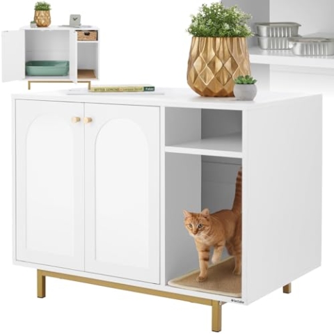 tectake® Katzentoilette Schrank, Katzenschrank für Katzentoilette, Katzenklo Schrank, verstecktes Katzenklo, Katzentoilettenschrank, Schrank Katzenklo mit Ablage und Katzenstreumatte