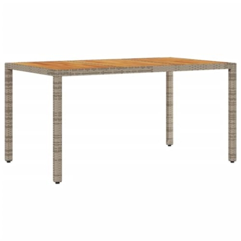 vidaXL Gartentisch mit Akazienholz-Platte, Terrassentisch Garten Esstisch, Gartenmöbel Terrassenmöbel, Tisch Balkontisch, Grau Poly Rattan