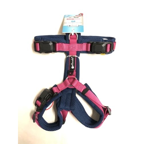 Petlando MAGNETECH Hundebrustgeschirr Y-Comfort Fuchsia/Navy M (Halsumfang 46-74 cm, Brustumfang 50-74 cm, 3 cm breit)