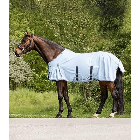Waldhausen Fliegendecke Protect mit Bauchgurt, hellblau/Nachtblau, 155 cm