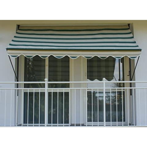 Angerer Freizeitmöbel GmbH Klemmmarkise Exklusiv - Markise für Sonnenschutz - Montage ohne Bohren und Dübeln - ideale Balkonmarkise für Mietwohnungen (Grün-Beige, 350 cm)