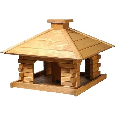 dobar® 45300e Vogelfutterhaus Blockhaus Quadratisch - Vogelhaus aus Massivholz - XL Vogelfutterstation mit Futtersilo - Vogelvilla mit Holzdach - 50 x 50 x 38 cm - Braun