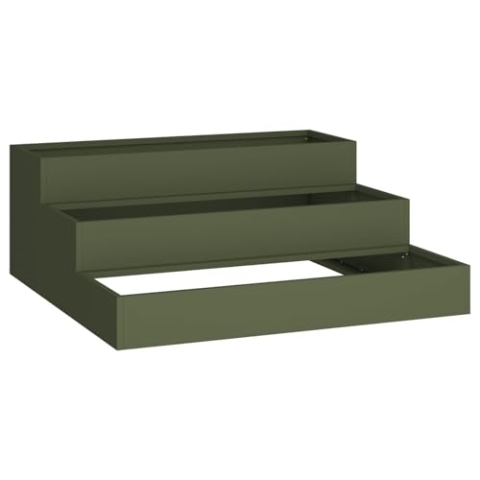vidaXL Olivgrünes Stahl-Gartenpflanzgefäß 90 X 35 cm Modernes Metall Für Draußen Merkmale Offener Boden Langlebig Verschiedene Pflanzen Perfekt Wintergarten Oder Pflanzgefäße Draußengefäß Dekorativ