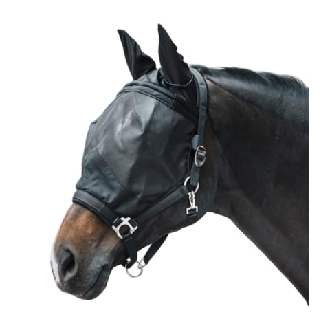Waldhausen Fliegenmaske Premium mit Halfter, mit Ohrenschutz, schwarz, WB