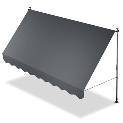 Juskys Klemmmarkise Kapstadt 350x120 cm - Höhenverstellbar & UV-beständig - Balkon & Terrasse - Wetterfest & Sichtschutz - Terrassenüberdachung Grau