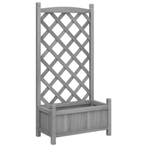 vidaXL Pflanzkübel mit Spalier, Pflanzgefäß mit viel Platz, Pflanzenkasten für Garten Terrasse, Blumenkasten Pflanztopf, Grau Massivholz Tanne