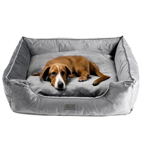 bo&flash Kuscheliges Hundebett Austin 'Dark Grey' - L - Hundesofa für Kleine & Große Hunde - Design Waschbar - Gelenkschonend Mit Anti-Rutsch-Beschichtung