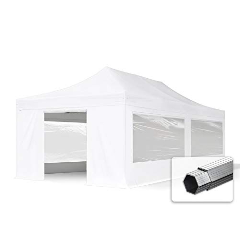 TOOLPORT ALU Pavillon Faltpavillon 4x8m mit Panoramafenstern robust und wasserdicht Professional 50mm Partyzelt weiß schwer entflammbar