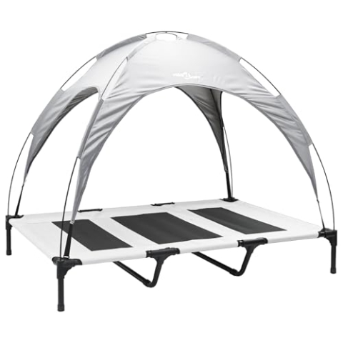 vidaXL Erhöhtes Hundebett mit abnehmbarem Dach Silbergrau XL Stahl