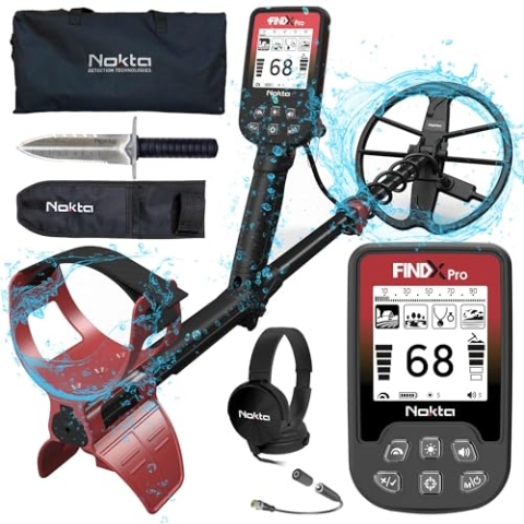 Nokta FINDX PRO Metalldetektor Profi, Vollständig wasserdichte Metalldetektor mit 28cm Suchspule, Metalldetektoren für Gold, Pinpoint, USB wiederaufladbar, 4 Modi (Kopfhörern, Grabungswerkzeug)
