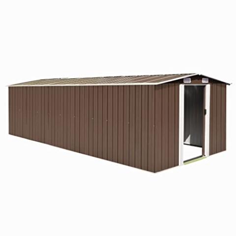 vidaXL Gerätehaus 257x580x181cm Metall Braun Geräteschuppen Schuppen Gartenhaus Gartenschuppen Lagerschuppen Werkzeugschuppen Gartenaufbewahrung