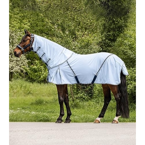 Waldhausen Fliegendecke Protect mit abnehmbarem Halsteil, hellblau/dunkelblau, 165cm