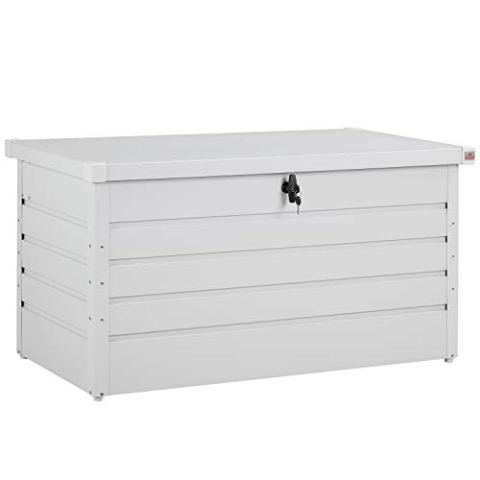 Gardebruk® Auflagenbox 385L Volumen Metall Abschließbar Gasdruckfeder 120x62cm Wetterfest Garten Balkon Keller Gartenbox Gartentruhe Hellgrau