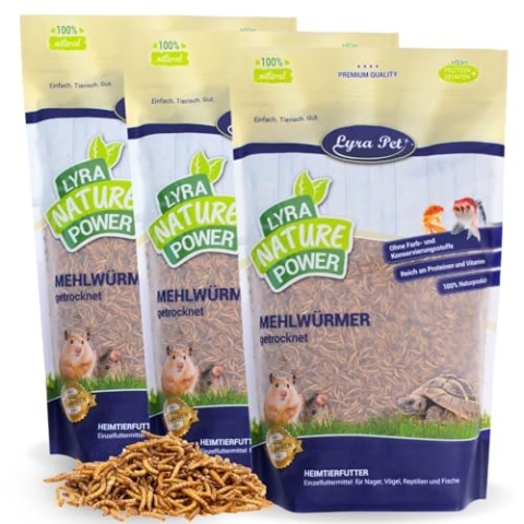Lyra Pet® | 3 x 5 kg Mehlwürmer getrocknet | Proteinreiches Vogelfutter | Für Wildvögel, Nager, Reptilien & Fische | Nahrhaftes Futter | Energiespender für Insektenfresser | Vitamine & Mineralstoffe