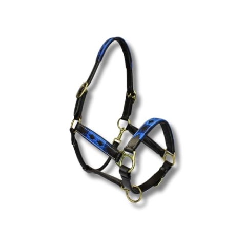 MTB Equestrian Exklusives Lederhalfter Mit Polo-Design – Beidseitig Verstellbar – Hochwertiges Leder – 10 Farbvarianten – Cob & Full (3X Blau, Full)