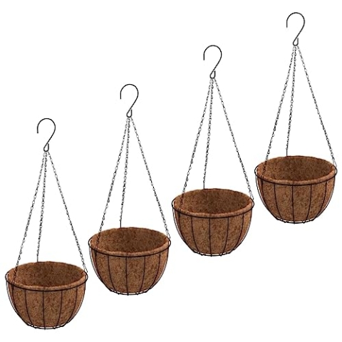 vidaXL Pflanzampel 4 STK., Blumenampel mit Kokoseinlagen, Blumentopf mit Stahlrahmen, Hängeampel Hängetopf Pflanzkorb, Schwarz Ø 30x52cm Stahl