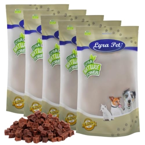 Lyra Pet® 5 kg Rindfleischwürfel | Kausnack vom Rind | Idealer Belohnungs- und Trainingssnack | Leckerli auch für Welpen und ältere Hunde | Proteinreich & fettarm | Wiederverschließbar