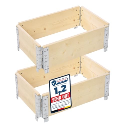 Garronda naturbelassene Hochbeete für Garten Palettenrahmen Hochbeet Holz steckbar stapelbar faltbar für Pflanzen Blumen Kräuter Obst und Gemüse Natural 2 Stück 60x40x20 cm GD-0141