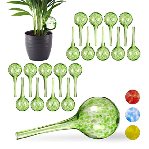 Relaxdays 20 x Bewässerungskugel im Set, dosierte Bewässerung Pflanzen u. Blumen, Gießhilfe Büro, Urlaub, Ø 6 cm, Glas, grün