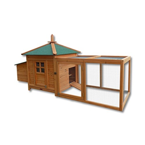 Wiltec Nagerhaus 1650 x 735 x 980 mm, Hasenstall aus Fichtenholz, mit Bitumeneindeckung, Hühnerstall mit Nistkasten, Kleintierhaus Freilauf Gehege