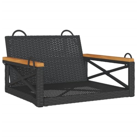 vidaXL Hängesessel, Hängebank mit Befestigungsringen, Hängeschaukel für Außenbereich, Schaukelbank Gartenschaukel, Modern, Schwarz Poly Rattan