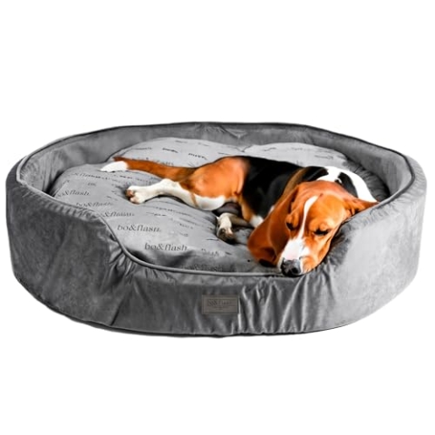 bo&flash Kuscheliges Hundebett San Diego Dark Grey XL – Hundesofa für kleine Hunde & große Hunde – Design Hundebett waschbar – gelenkschonendes Hundebett mit Anti-Rutsch-Beschichtung