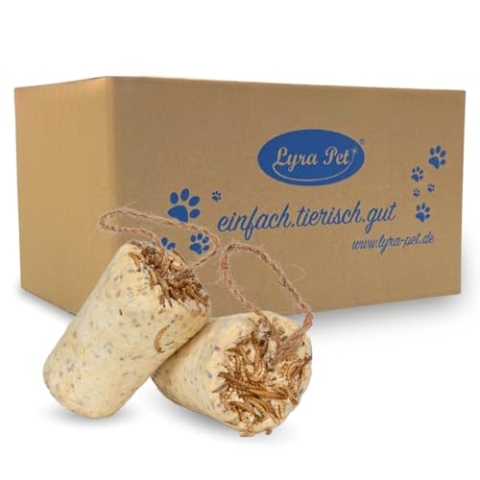 Lyra Pet® | 3 x 12 STK. Fettriegel mit Mehlwürmern | Proteinreiches Vogelfutter für Sommer & Winter | Premium Erdnussbutterriegel | Fettreicher Energiespender für Wildvögel | Biologisch Abbaubar