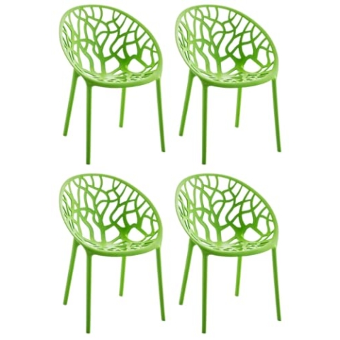 CLP 4er Set Gartenstühle Hope Kunststoff I Stapelstühle wetterfest und UV-beständig I Outdoorstühle pflegeleicht I Sessel für draußen, Farbe:grün