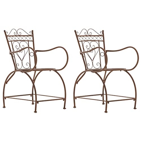 CLP 2er Set Stühle Sheela I Gartenstühle Aus Metall I Metallstuhl Mit Armlehnen Im Jugendstil, Farbe:antik braun