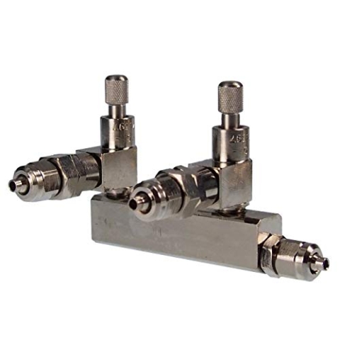 CO2-Verteiler Profi RV mit 2 Feinnadelventilen und 2 Rückschlagventilen, Aquarium-Luftstromregelventil mit 2 Ausgängen (2-Fach Verteiler)