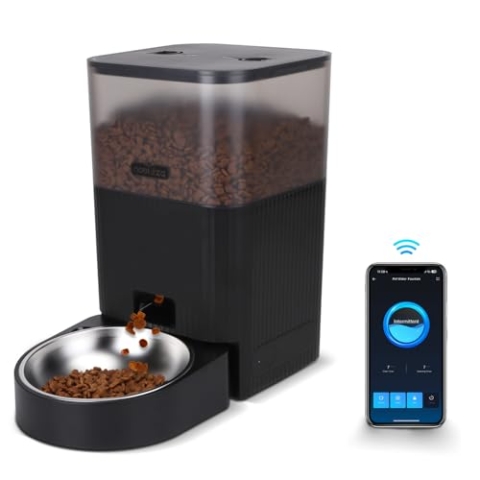 Nobleza - WiFi Automatischer Futterautomat für Katze & Hund, 4.2L Pet Feeder mit Timer, 10S Sprachaufnahme, 1-10 Mahlzeiten, Edelstahl Napf & Trockenmittelbeutel, Schwarz