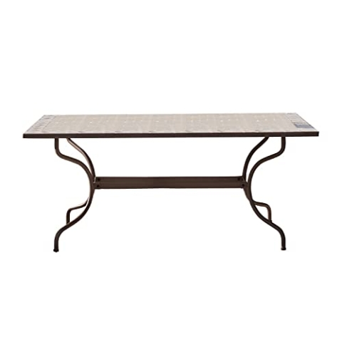 Loberon Tisch Labaroche, Mediterraner Stil, Mosaik in Handarbeit Aufgebracht, Gartenmöbel, Outdoor, Gartentisch, Zement, Stahl, grau