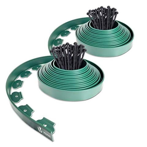 VOUNOT Flexible Rasenkante Kunststoff, mit 60 Erdanker, Länge 20m Höhe 5cm, Grün