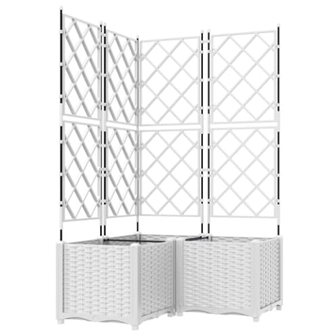 vidaXL quadratisches weißes Bodenpflanzgefäß 80x80 cm, für innen und außen, höhenverstellbares Design mit integriertem Spalier, multifunktionales Gefäß