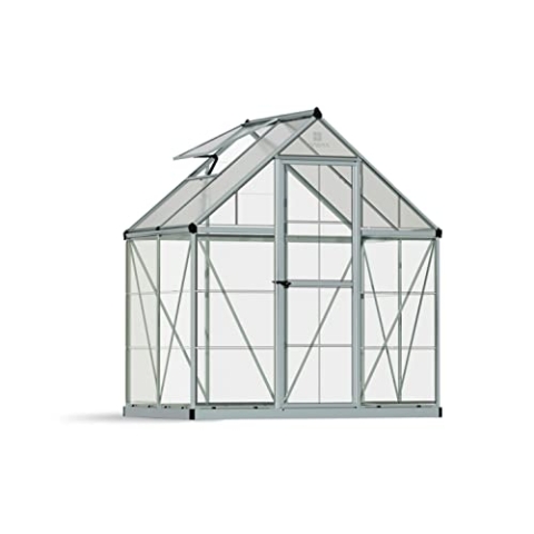 Canopia by Palram Gewächshaus klein Hybrid 6x4 Treibhaus 185x126 cm Aluminium Silber Tomatenhaus Polycarbonatplatten UV-beständig