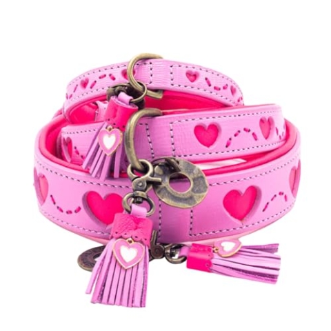 Dog with a Mission - Hundehalsband L | Rosa Pink mit Herzen | Boho und Hippie | Ideal für große Hunde | Handgemacht | Modisch und Bunt | Aus weichem Echtes Leder | 4 cm Breit