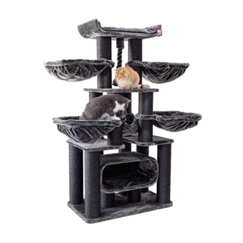 Petrebels Kratzbaum XXL, Skyline 186 cm, Maine Coon Kratzbaum für große Katzen, Farbe Schwarz