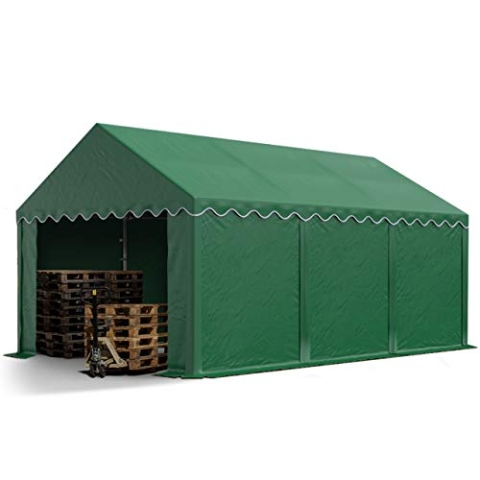TOOLPORT Stabiles Lagerzelt Zelthalle 4x6 m PVC 800 N dunkelgrün wasserdicht Unterstand mit Bodenrahmen