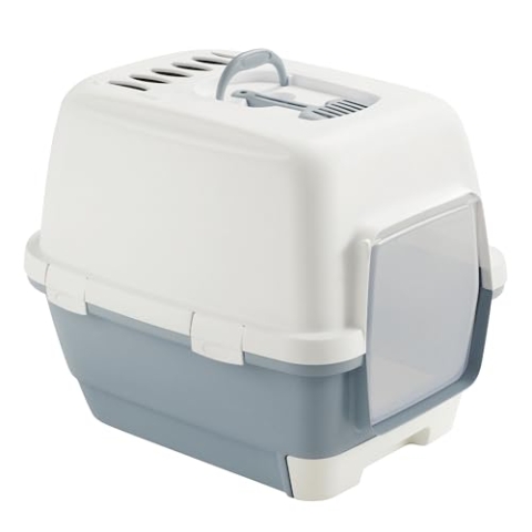Kerbl Katzentoilette Cathy Clever & Smart (Farbe blau/weiß, L x B x H 58 x 45 x 48 cm, mit ausziehbarem Katzenstreufach) 81582