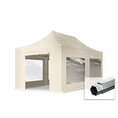 TOOLPORT Faltzelt Professional 3x6 m - mit 4 Seitenteilen (Panoramafenster) Faltpavillon ALU Pavillon Partyzelt Creme