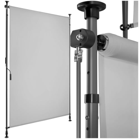 tectake® Klemmmarkise, Sichtschutz Markise Balkon ohne Bohren, Senkrechtmarkise mit Teleskopstange zum Klemmen, Windschutz, Sichtschutz, Sonnenschutz - hellgrau, 100 x 310 cm