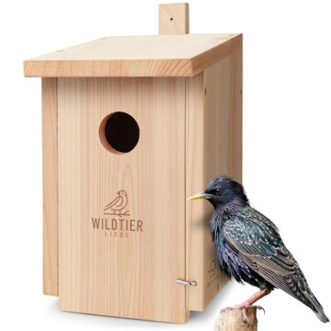 wildtier liebe Starenkasten Großer Nistkasten für Stare - Vogelhaus Nistkasten für Star aus Unbehandeltem Massiv-Holz, Starennistkasten Wetterfest und Artgerecht nach NABU
