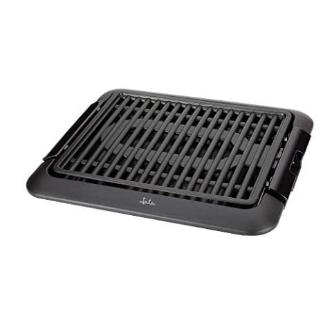 Jata BQ108 Elektrogrill für den Innenbereich, rauch- und geruchsfrei, 1250 W, Oberfläche 320 x 260 mm, abnehmbar, Saucen-Tablett, einfache Reinigung, Antihaftbeschichtung, Schwarz