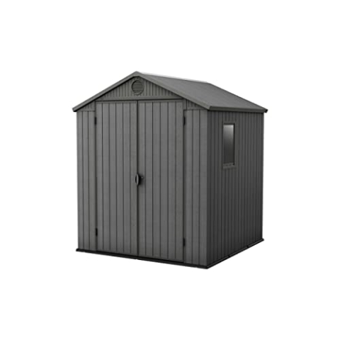 Keter Gerätehaus Darwin 6x6, Grau, Außenmaße 190x183x221cm, wartungsfrei, wetterfest, wasserdicht, mit Unterboden