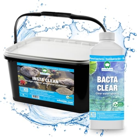 vdvelde.com - Insta CLEAN 5 Liter + BACTA Clear - Für 1.000 bis 20.000 l- Entfernt Schlamm, verhindert Wasserlinsen und stabilisiert KH, GH und PH- 100% ökologisch: schnell klares Wasser, sicher für