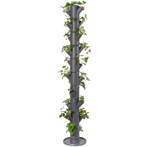 Gusta Garden Sissi Strawberry Erdbeerbaum Infinity Anthrazit - Hochbeet System Erdbeeren mit Wandhalterung - Garten & Balkon - 185cm - 25L Erdvolumen